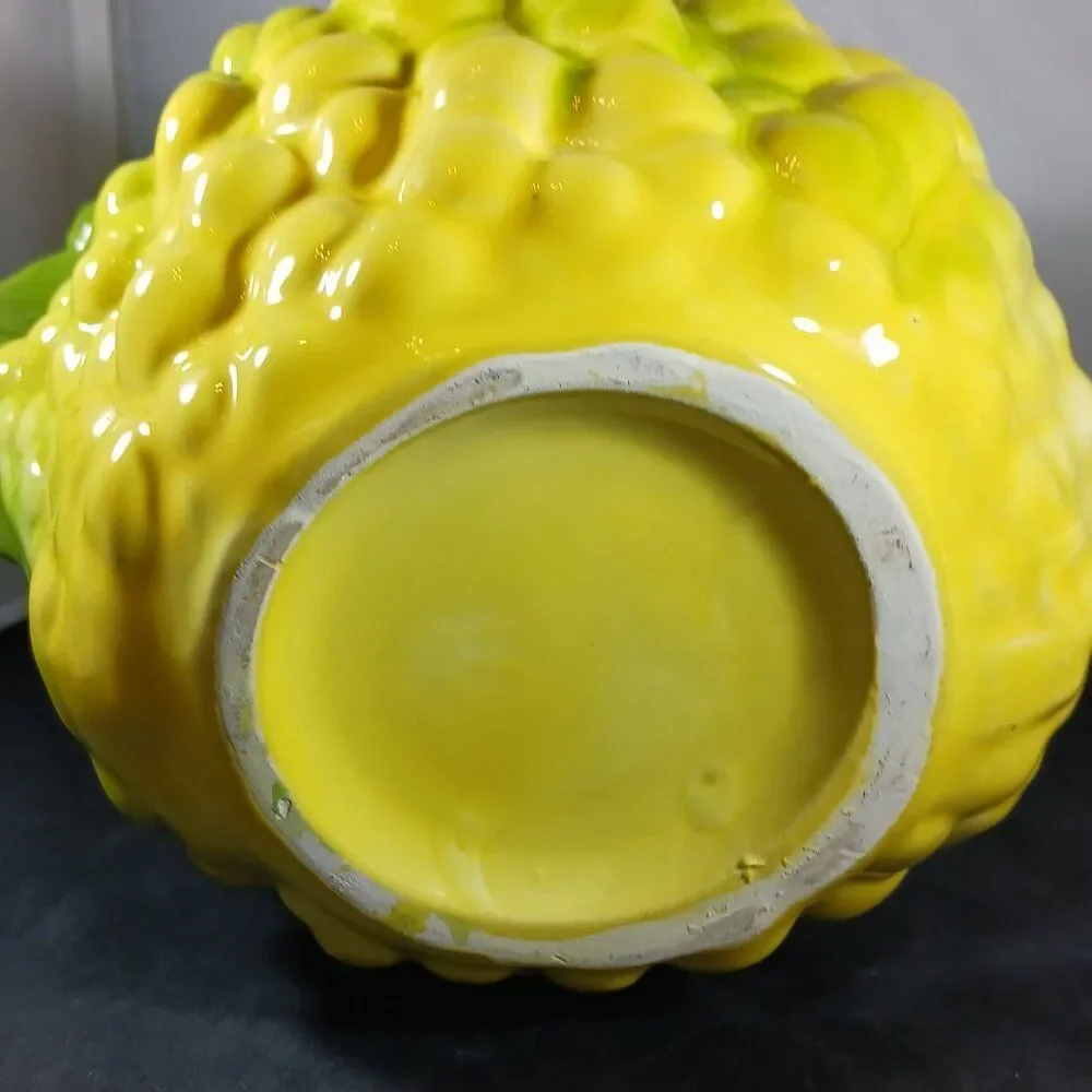 Vintage  Majolica Style Yellow and Green Ceramic Grape Pitcher